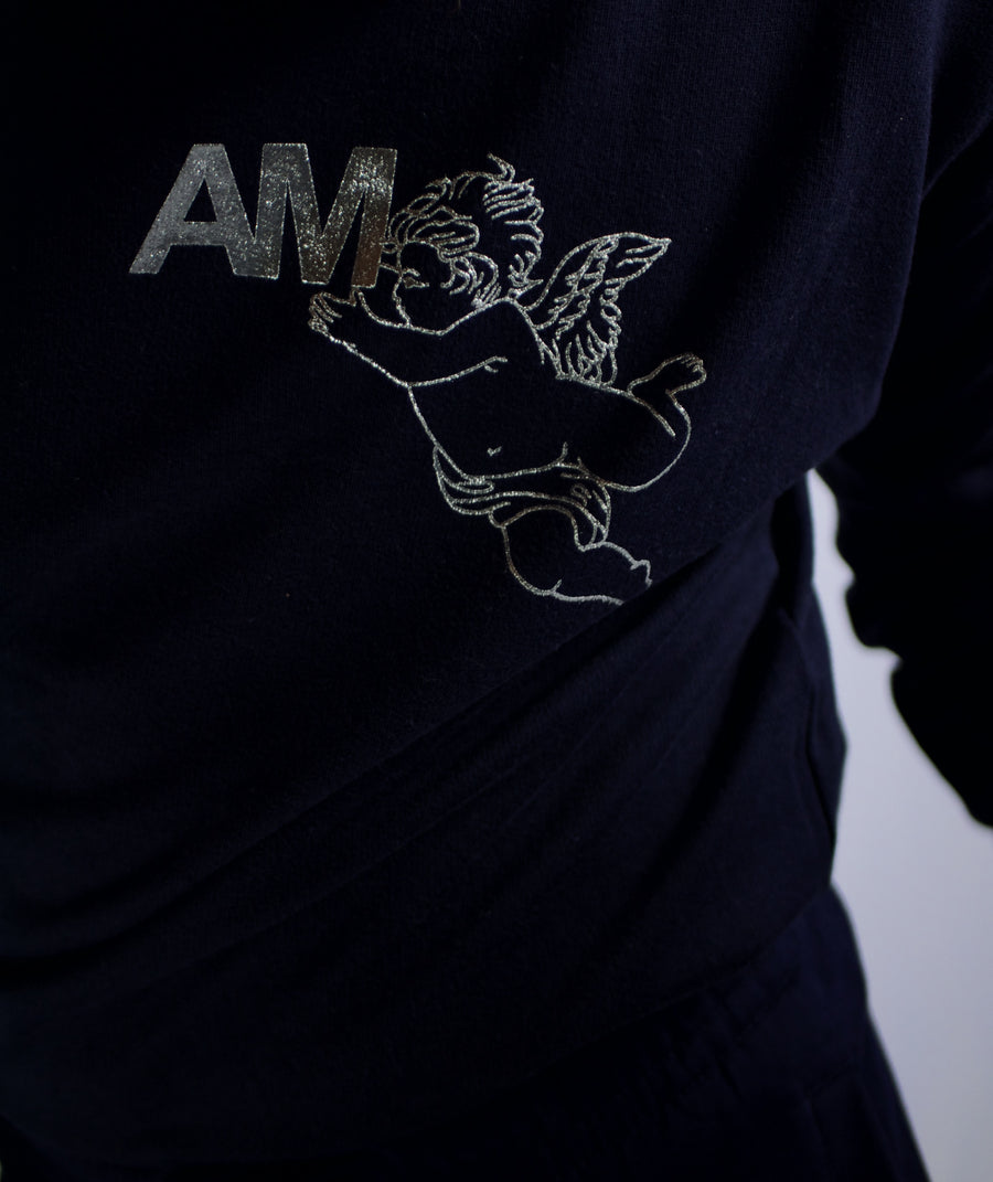 AM Angel Logo Navy Crewneck