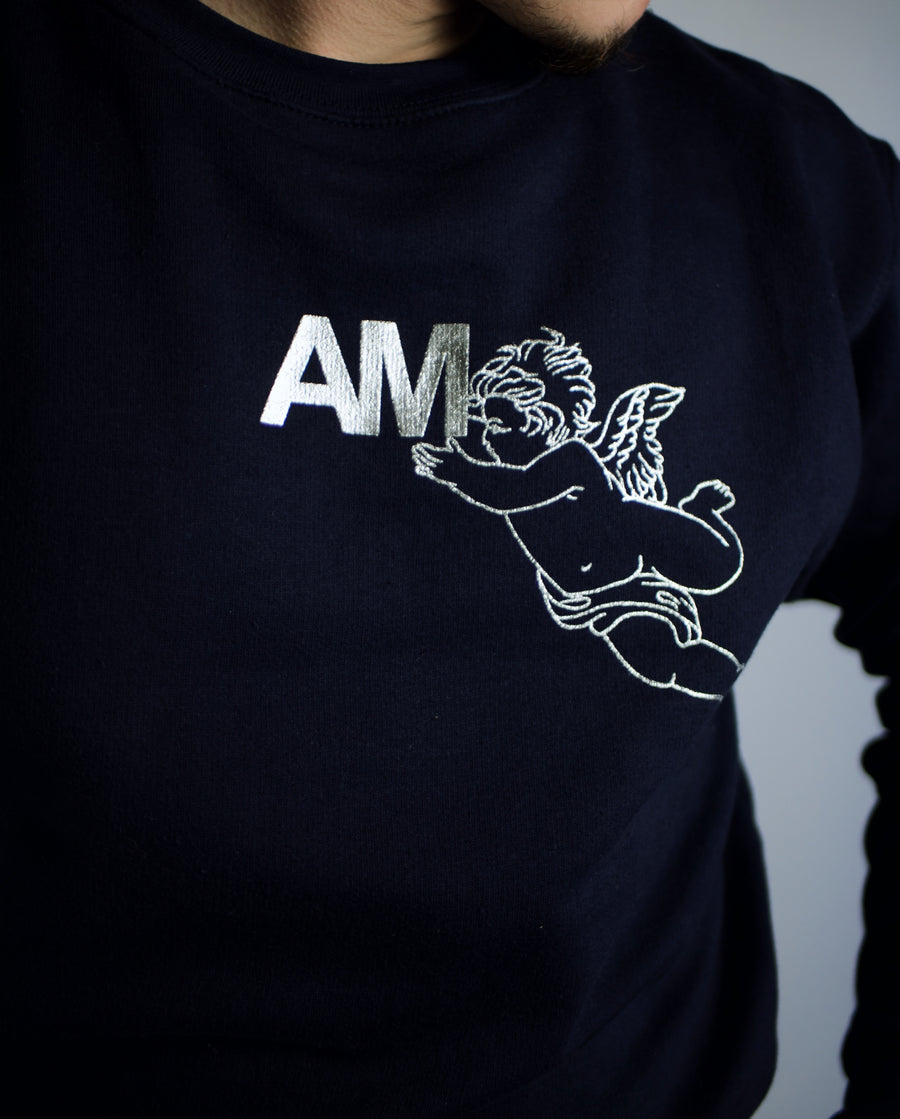 AM Angel Logo Navy Crewneck