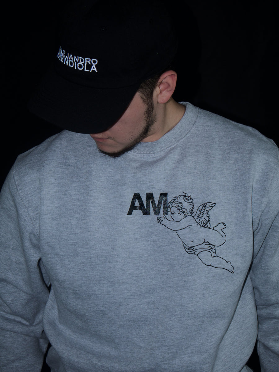 AM Angel Logo Athletic Grey Crewneck