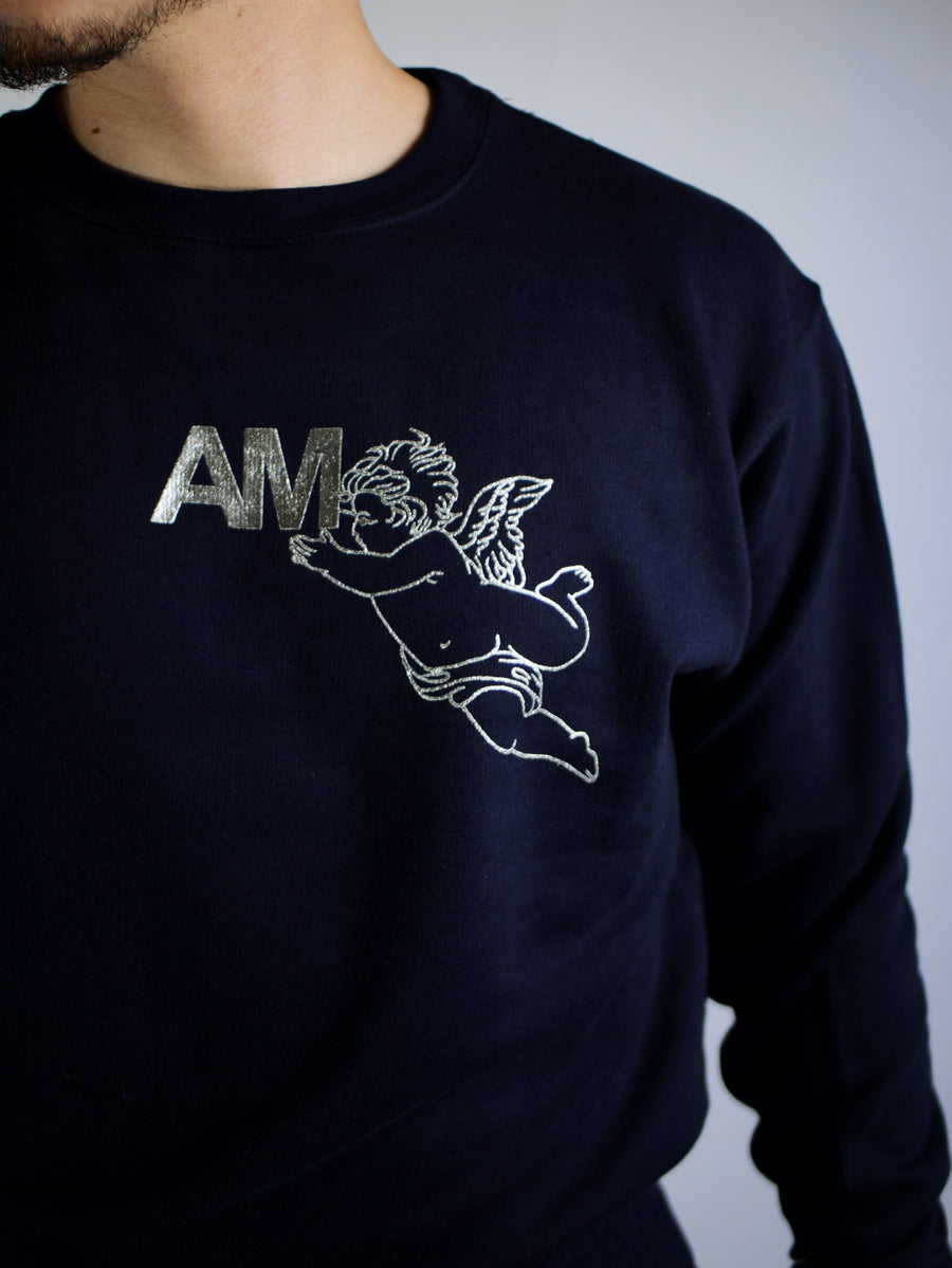 AM Angel Logo Navy Crewneck