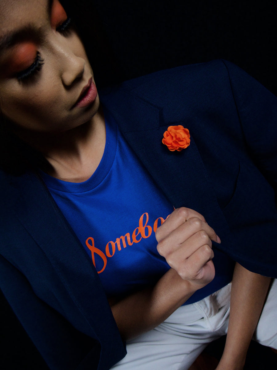 Fabric Floral Lapel Pin in Orange