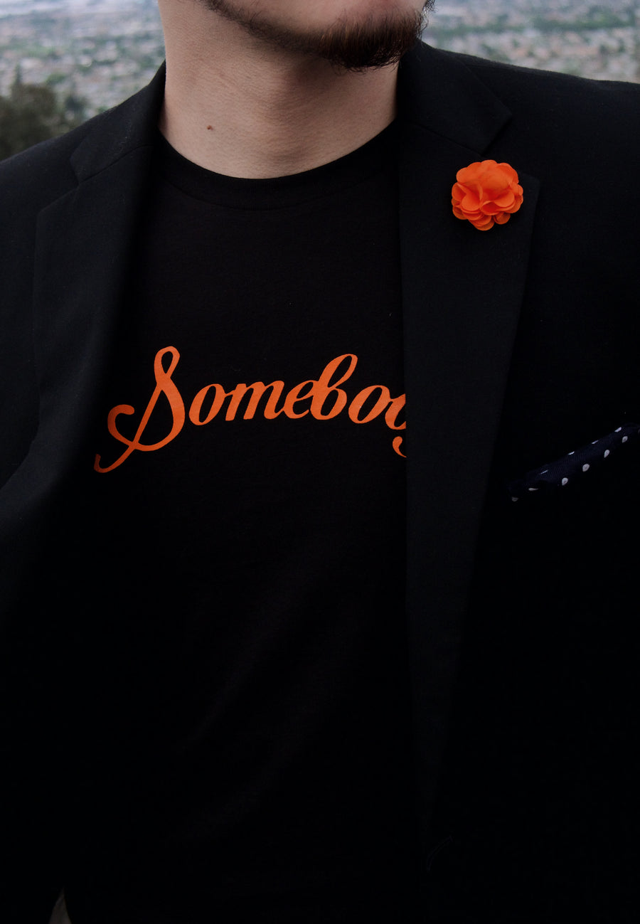 Fabric Floral Lapel Pin in Orange