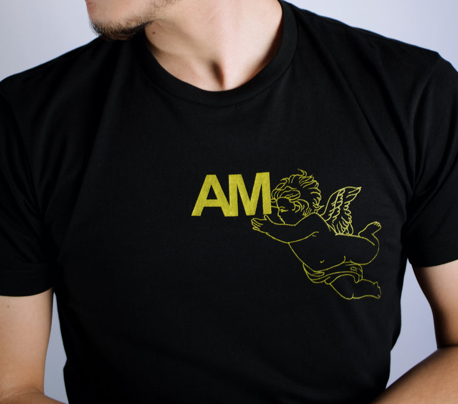 AM Gold Angel Logo T-Shirt in Black