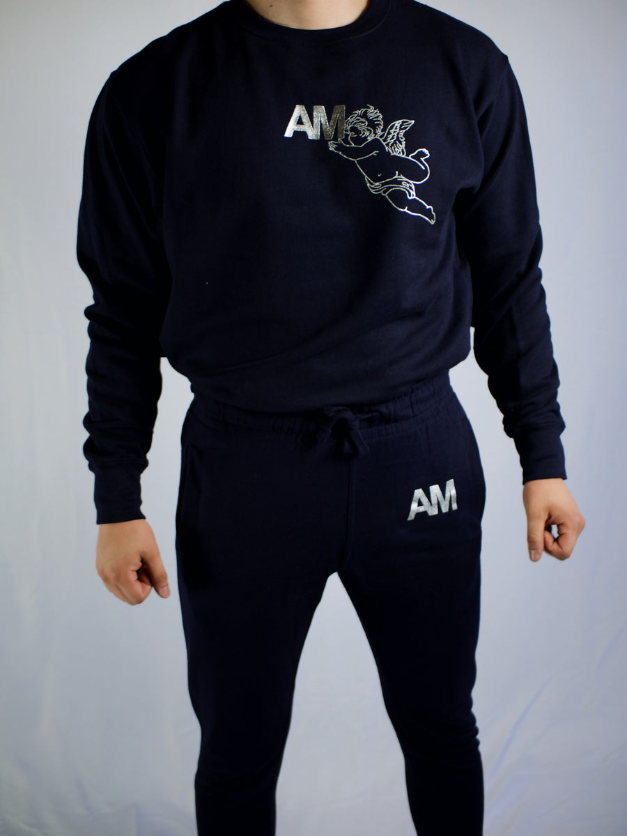 AM Angel Logo Navy Crewneck