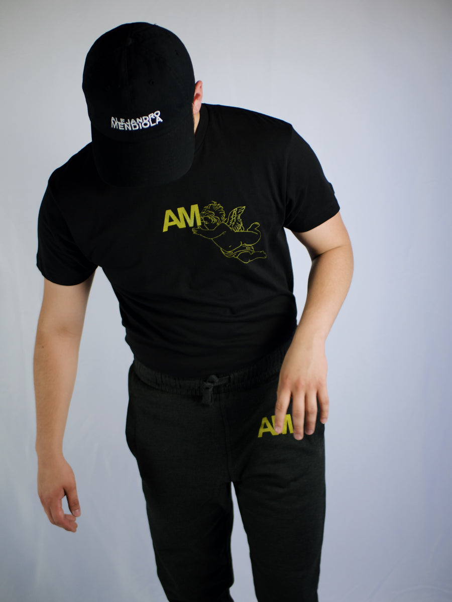 AM Gold Angel Logo T-Shirt in Black