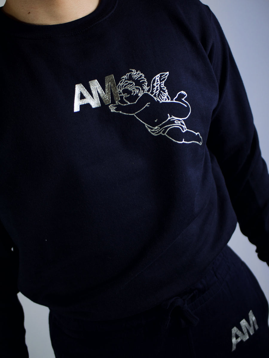 AM Angel Logo Navy Crewneck