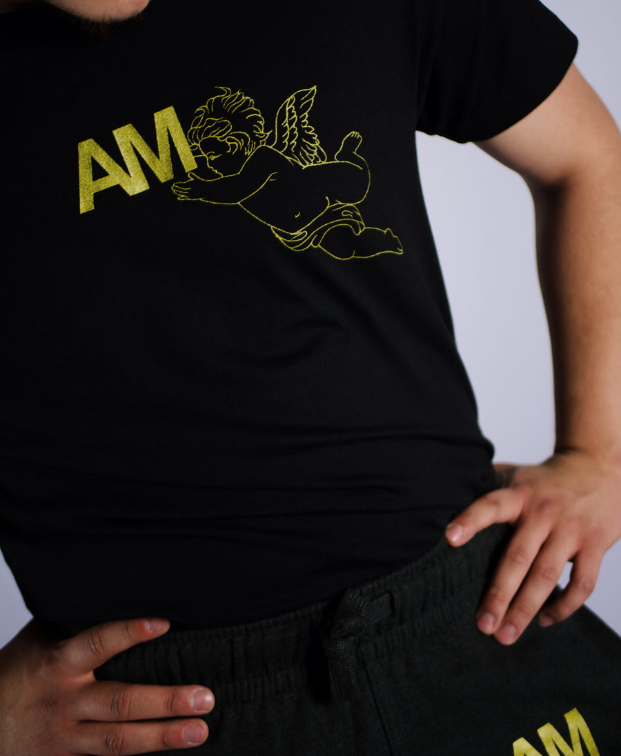 AM Gold Angel Logo T-Shirt in Black