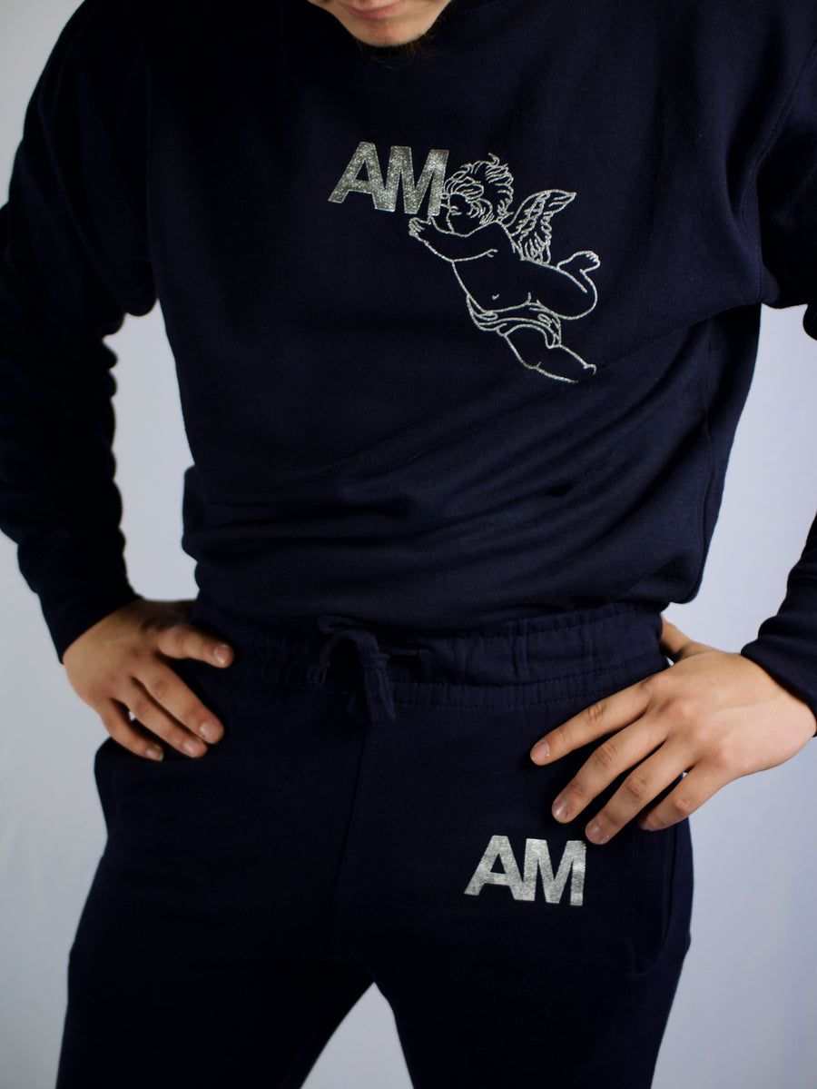 AM Angel Logo Navy Crewneck