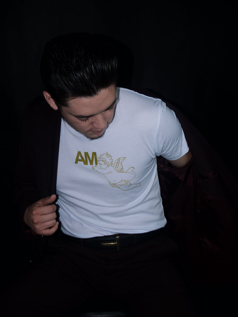 AM Gold Angel Logo T-Shirt in White