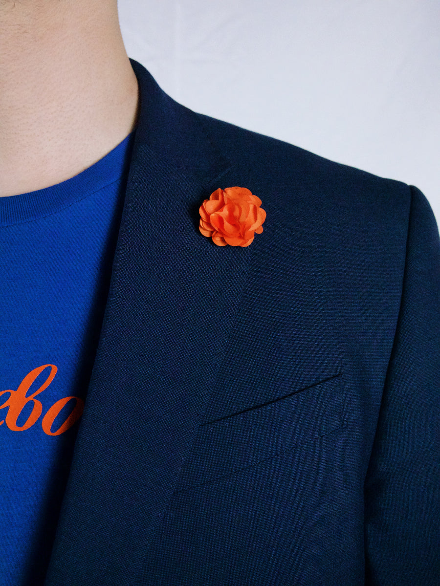 Fabric Floral Lapel Pin in Orange