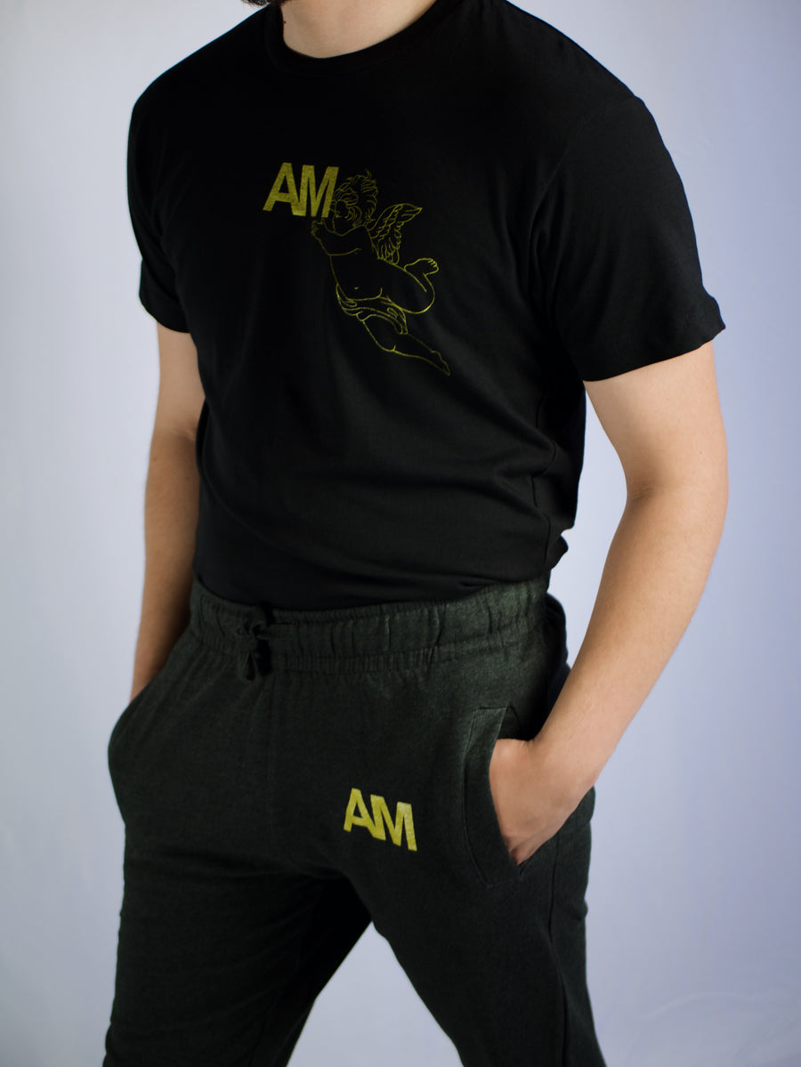 AM Gold Angel Logo T-Shirt in Black