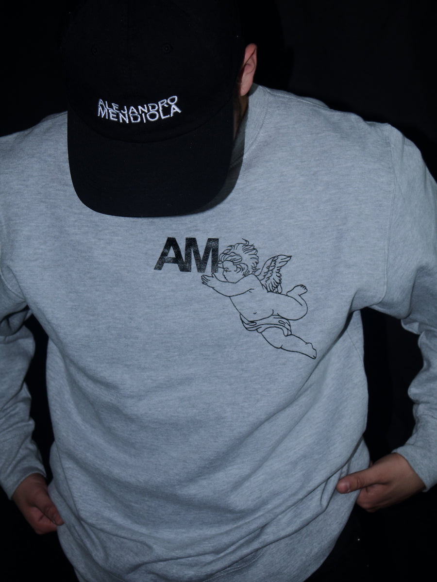 AM Angel Logo Athletic Grey Crewneck