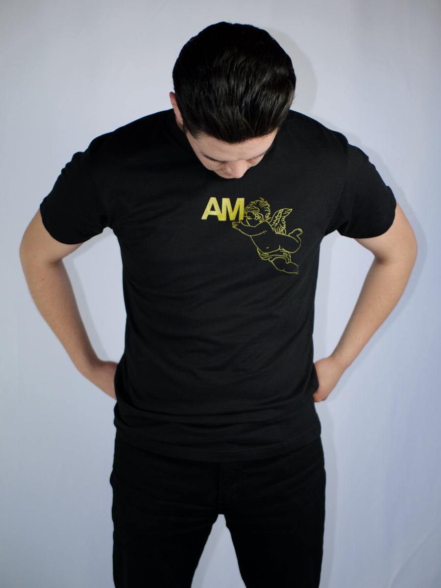 AM Gold Angel Logo T-Shirt in Black